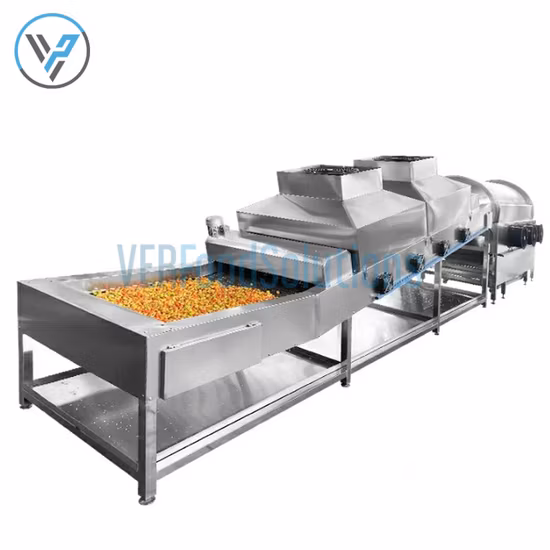 Línea de producción de palomitas de maíz industrial totalmente automática Fábrica de bocadillos Línea de producción de palomitas de maíz electromagnética